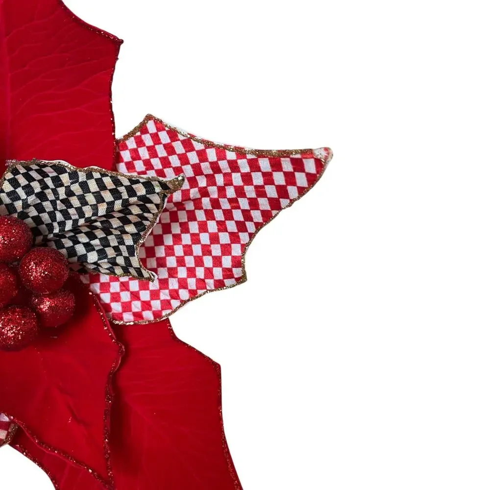 MacKenzie Childs Check It Out Jumbo Poinsettia Clip Festive Holiday New